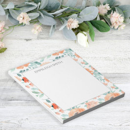 Cuaderno de flores de melocotón y hojas verdes de