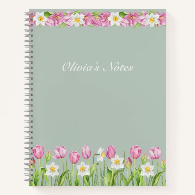 Cuaderno de flores de primavera Tulipanes rosados  (Anverso)
