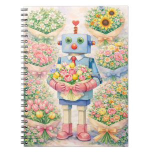 Cuaderno de flores de robot lindo