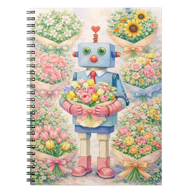 Cuaderno de flores de robot lindo (Frente)