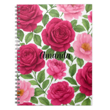 Cuaderno de Flores de Rosa con Nombre Personalizad