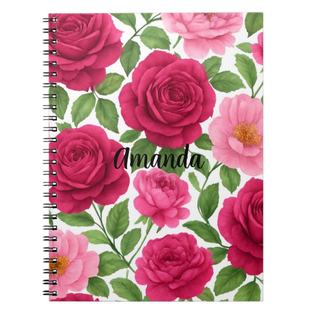 Cuaderno de Flores de Rosa con Nombre Personalizad (Frente)