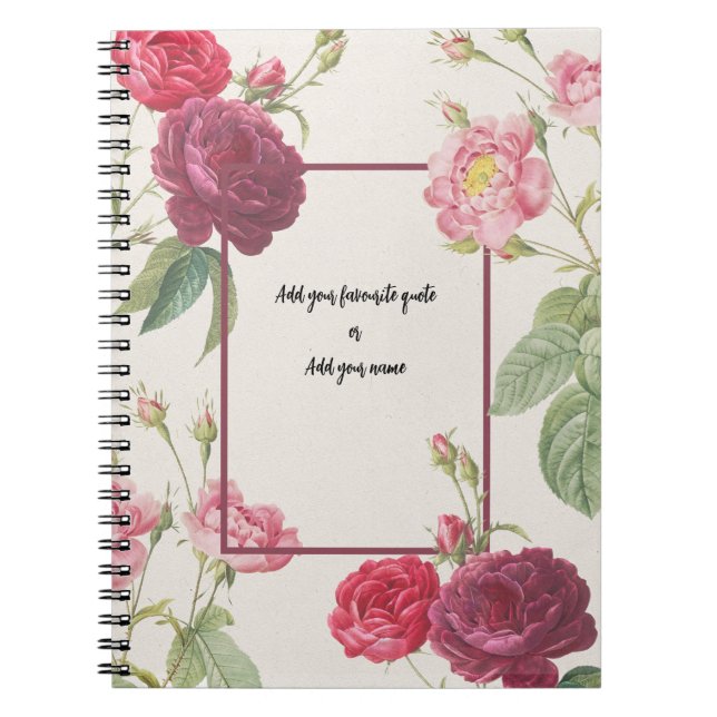 Cuaderno de flores de rosa vintage personalizado (Frente)