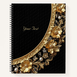 Cuaderno de Flores Doradas Ornamentadas