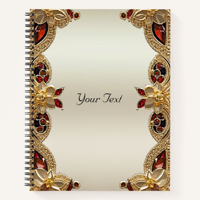 Cuaderno de flores doradas piedra preciosa roja (Anverso)