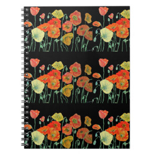 Cuaderno de flores florales amapolas naranjas
