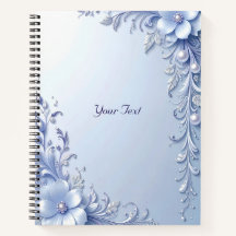 Cuaderno de Flores Ornamentadas Azules con Perlas