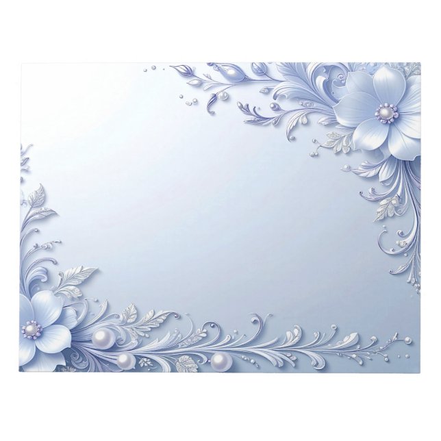 Cuaderno de flores ornamentadas azules con perlas (Frente)