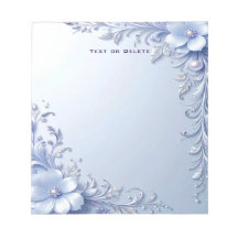 Cuaderno de flores ornamentadas azules con perlas