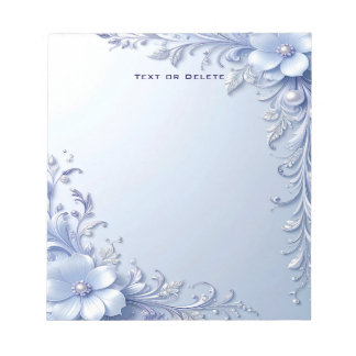 Cuaderno de flores ornamentadas azules con perlas