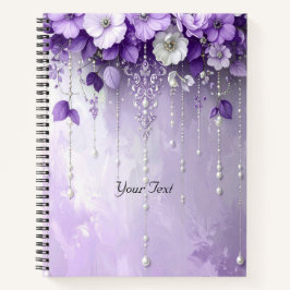 Cuaderno de Flores Purpúreas con Perlas Colgantes