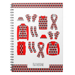Cuaderno de Fotos con Patrón de Objetos Argyle Roj