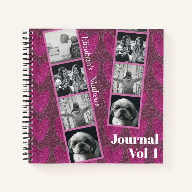 Cuaderno de fotos de corazones rosados Purpurinas  (Anverso)