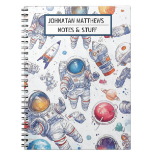 Cuaderno de fotos del astronauta y la espiral espa