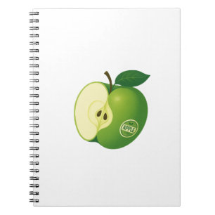 Cuaderno de fotos en espiral con una manzana verde