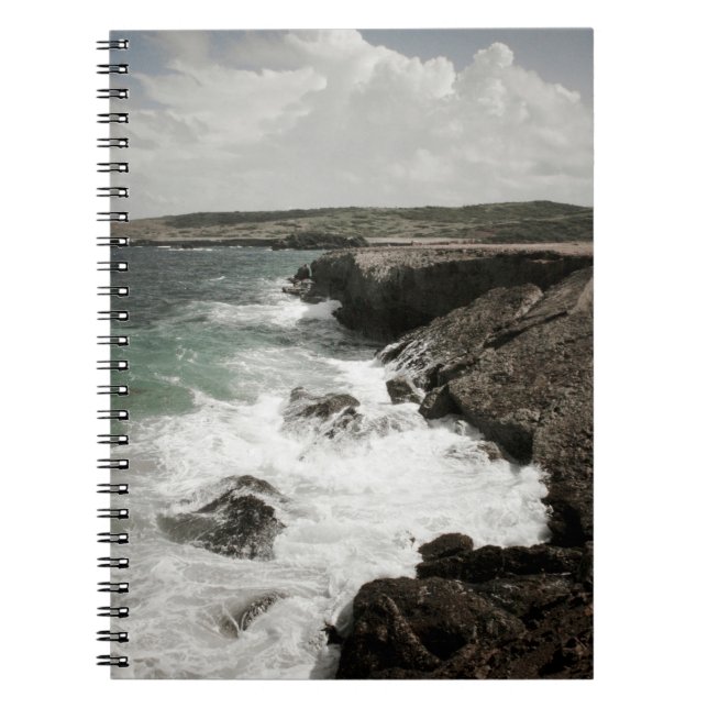 Cuaderno de fotos en espiral de olas rompientes co (Frente)