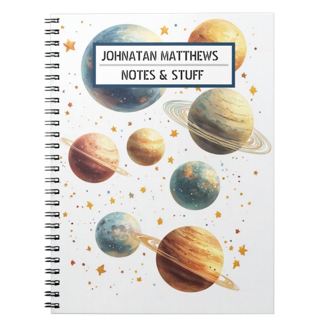 Cuaderno de fotos en espiral de planetas con tema  (Frente)