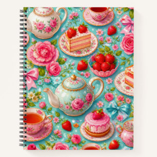 Cuaderno de Fresa y Fiesta del Té de Rosa Rosa