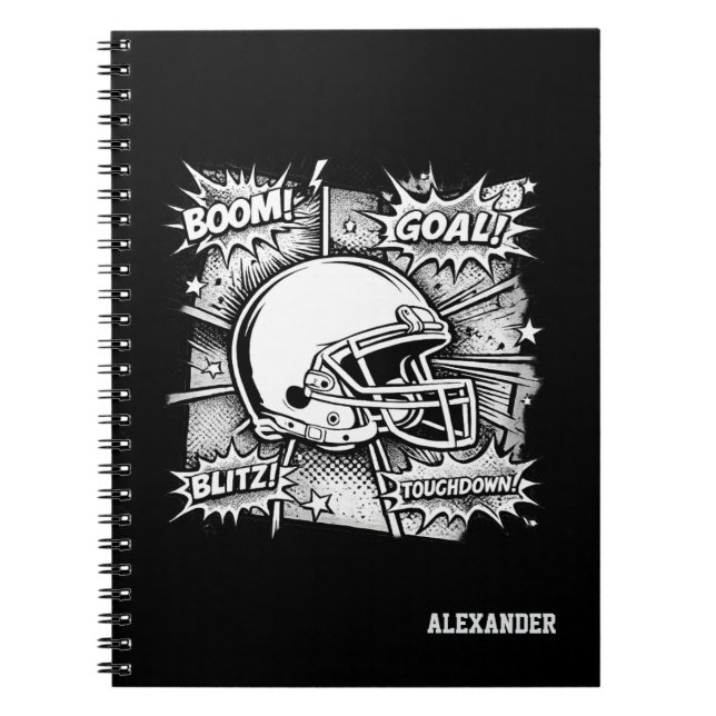 Cuaderno de fútbol de cómic en blanco y negro (Frente)
