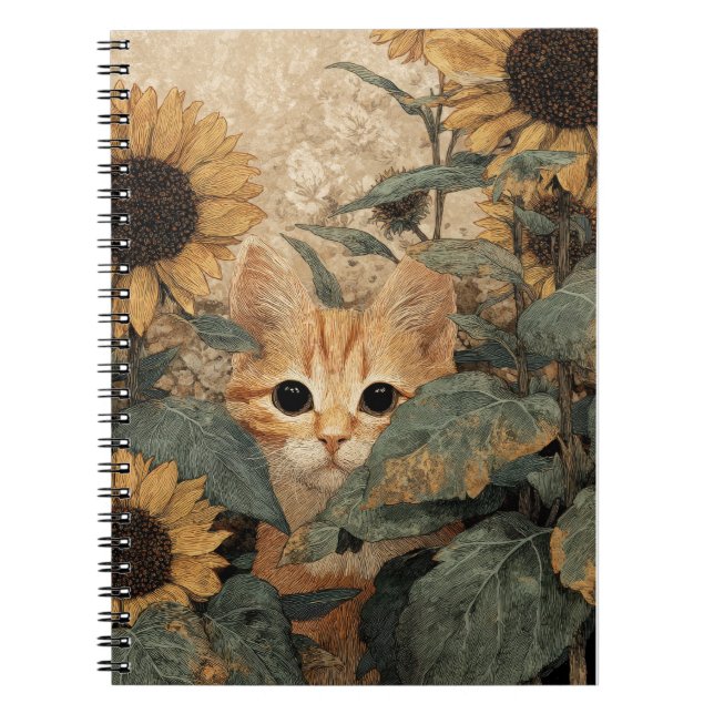 Cuaderno de Gatito Adorable entre Flores (Frente)