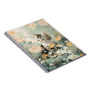 Cuaderno de gatito floral lindo