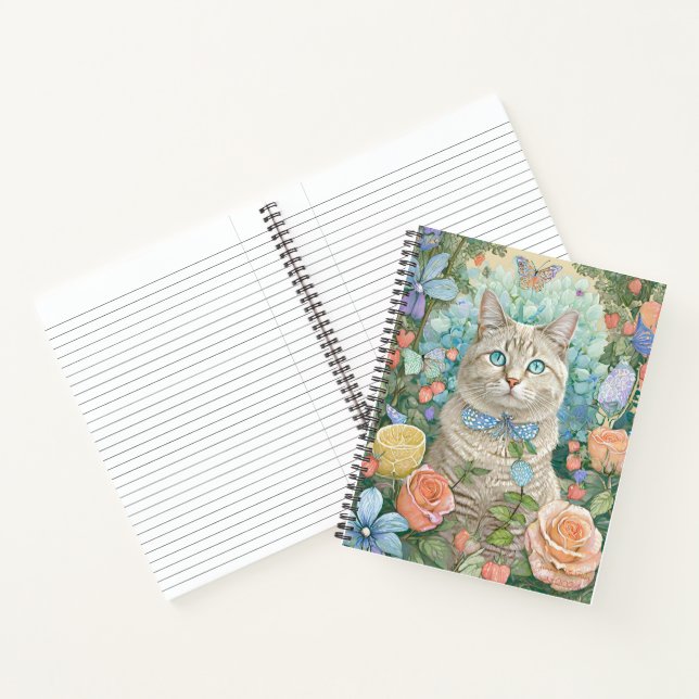 Cuaderno de gato de ojos azules con flores (Interior)