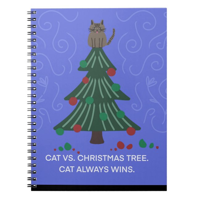 Cuaderno de gato divertido vs árbol de Navidad (Frente)