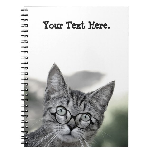 Cuaderno de gato lindo y sorprendido con gafas (Frente)
