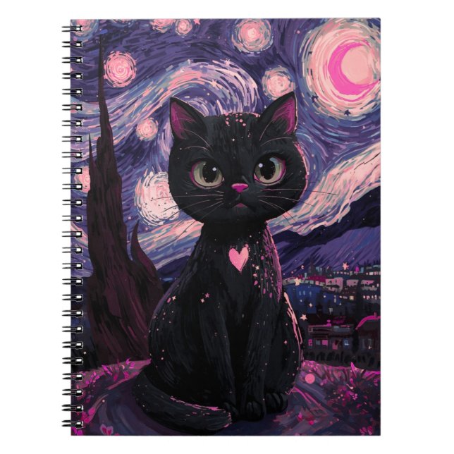 Cuaderno de Gato Negro Noche Estrellada | Celestia (Frente)