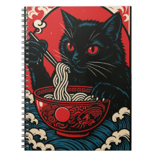 Cuaderno de Gato Ramen Japonés Ukiyo-e Gato Negro 