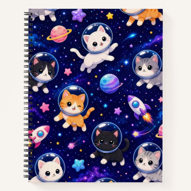 Cuaderno de gatos espaciales y cohetes lindos (Anverso)
