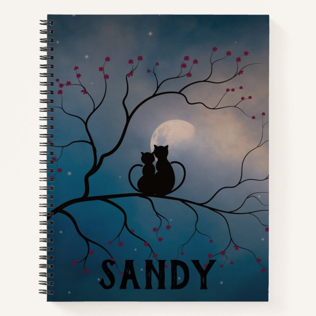 Cuaderno de gatos negros de Halloween y luna (Anverso)