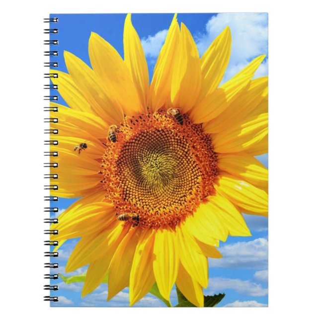 Cuaderno de girasol amarillo y abejas (Frente)