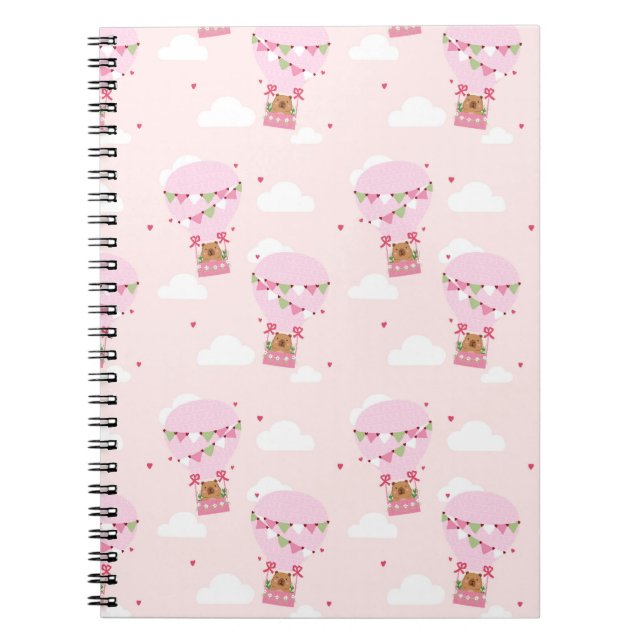 Cuaderno de globos de peluche de carpincho rosa (Frente)
