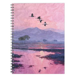 Cuaderno de grullas rosadas de atardecer