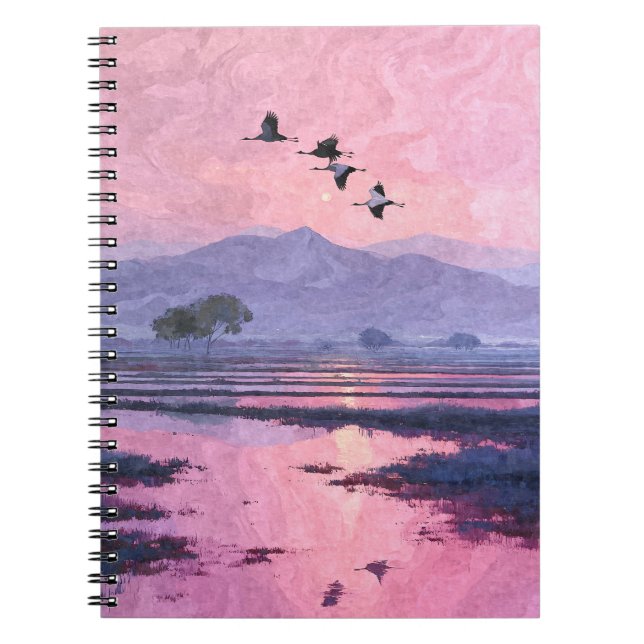Cuaderno de grullas rosadas de atardecer (Frente)