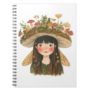 Cuaderno de hadas de niña de hongo en acuarela lin