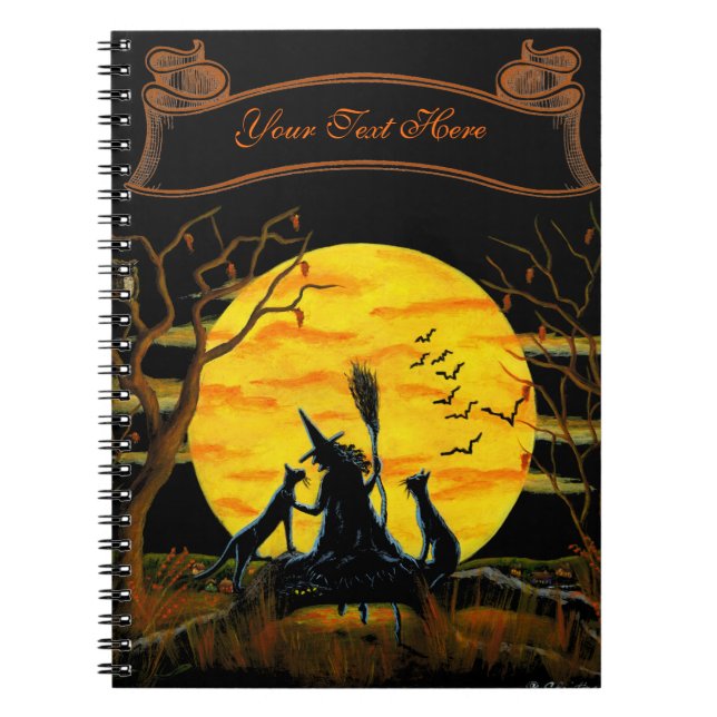Cuaderno de Halloween, bruja y gatos negros (Frente)