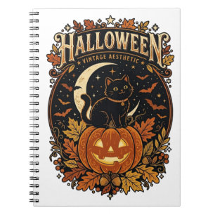 Cuaderno de Halloween Vintage Gato Negro y Calabaz