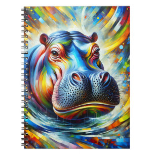 Cuaderno de hipopótamo brillante junto al agua