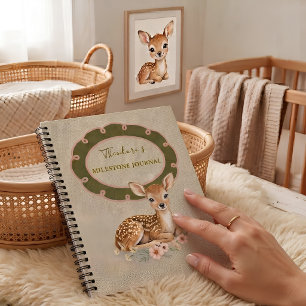 Cuaderno de hitos de bebé de lino con ciervo de bo