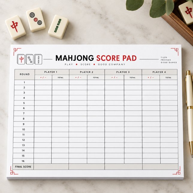 Cuaderno de Hoja de Puntuación de Mahjong (Mahjong Score Sheet Notepad
)