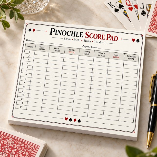 Cuaderno de Hoja de Puntuación de Pinochle (Pinochle Score Sheet Notepad
)