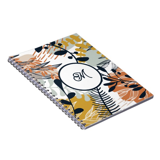 Cuaderno de hojas de oro marrón navy boho (Lado Derecho)