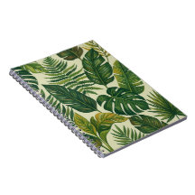 Cuaderno de hojas de palma verdes tropicales patró
