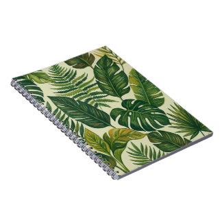 Cuaderno de hojas de palma verdes tropicales patró