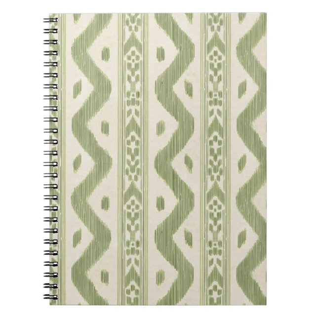 Cuaderno de Ikat Verde y Crema, Raya tejida (Frente)