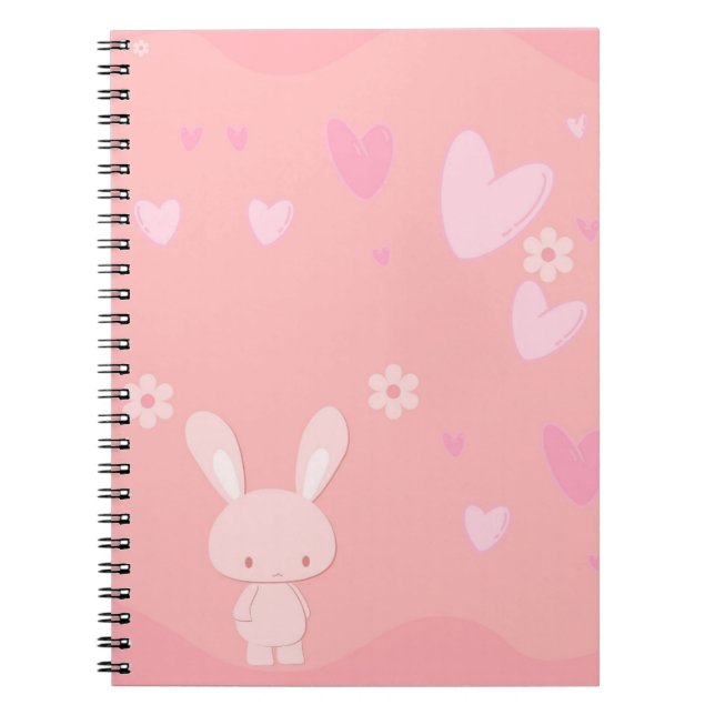 Cuaderno de ilustraciones de conejo rosa lindo con (Frente)