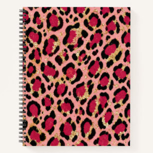 Cuaderno de impresión de leopardo rosa y dorado