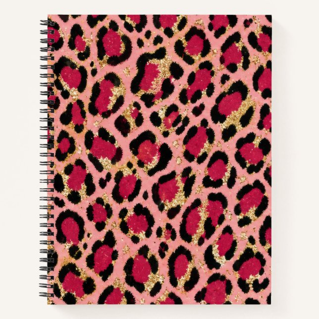 Cuaderno de impresión de leopardo rosa y dorado (Anverso)